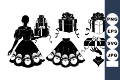 Retro Woman Holding Gift Boxes Vector Illustration Product Image 1