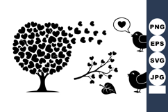 Love Tree Heart Shaped Leaves Birds Vector Product Image 1
