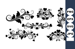 Decorative Floral Vector Elements With Heart Shapes Swirling Product Image 1