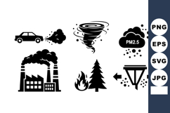 Pollution Icons Set Factory Smoke Car Exhaust Product Image 1