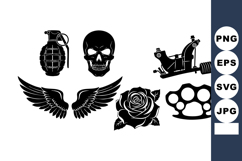 Tattoo Design Set Skull Grenade Wings Rose Knuckle Product Image 1