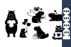 Cute Black Capybara Love Romantic Vector Illustration Product Image 1