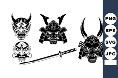 Samurai Helmet Demon Mask Katana Sword Vector Illustration Product Image 1