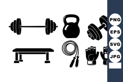 Gym Equipment Barbell Kettlebell Dumbbell Vector Product Image 1