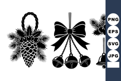 Christmas Pine Cone Bell Mistletoe Decoration Silhouette Vec Product Image 1