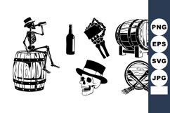 Skeleton Drinking Beer Sitting On Barrel Vector Illustration Product Image 1