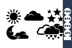 Sun Moon Stars Clouds Weather Icons Vector Set Product Image 1