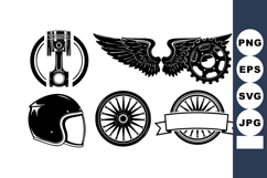 Motorcycle Parts Icon Set Piston Wing Gear Helmet Wheel Badg Product Image 1