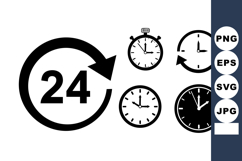 24 Hour Clock Timer Stopwatch Icons Vector Product Image 1