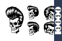 Vintage Rockabilly Skull Pompadour Hair Vector Set Product Image 1