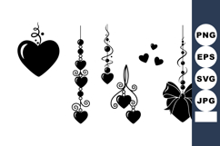 Hanging Heart Decorations Bow Silhouette Vector Product Image 1
