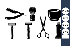 Barbershop Tools Shaving Brush Razor Scissors Cup Vector Product Image 1