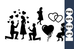 Romantic Couple Proposal Silhouette Vector Art Product Image 1