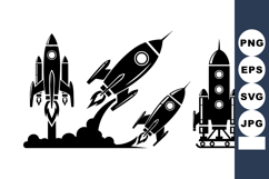 Rocket Spaceship Launch Silhouette Vector Set Product Image 1