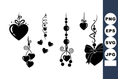 Decorative Hanging Hearts Ribbon Bow Vector Illustration Product Image 1