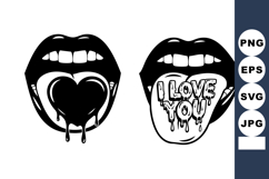 Black White Lips Heart Love You Tongue Vector Product Image 1
