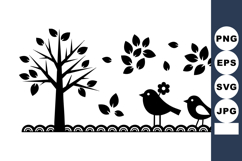 Black Silhouette Tree Birds Leaves Vector Design Product Image 1