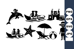 Beach Vacation Silhouettes Dolphin Sandcastle Vector Product Image 1