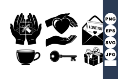 Hands Heart Love Letter Coffee Key Gift Box Icons Product Image 1