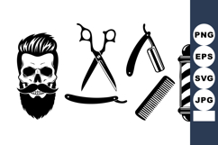 Skull Mustache Barber Scissors Razor Comb Pole Vector Product Image 1