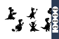 Dinosaur Silhouettes Children Playing Party Vector Product Image 1