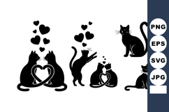 Cat Silhouettes With Heart Shapes Vector Product Image 1