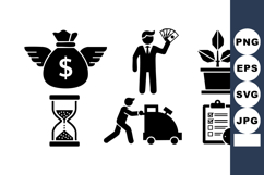 Business Finance Growth Money Time Icons Set Product Image 1