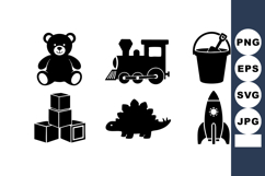 Black Silhouette Children Toys Vector Set Product Image 1