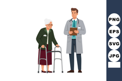 Doctor consulting elderly woman with walker healthcare profe Product Image 1