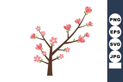 Cherry blossom tree vector with pink flowers and green leave Product Image 1