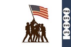 Soldiers raising American flag vector silhouette patriotic m Product Image 1