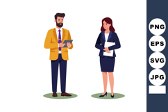 Business man and woman standing with tablet and documents in Product Image 1