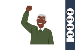 Elderly man raising fist wearing green sweater smiling with Product Image 1