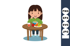 Child eating healthy breakfast with fruits and cereal at woo Product Image 1