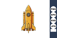 Rocket spaceship cartoon style vector with orange colour and Product Image 1