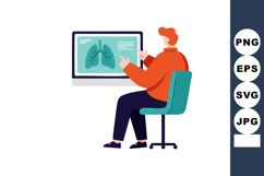 Man sitting on chair analyzing lung x-ray on computer screen Product Image 1