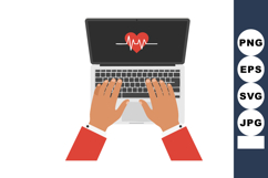Laptop with heart and pulse monitor on screen showing hands Product Image 1