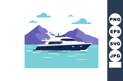 Luxury yacht sailing on calm turquoise water with mountainou Product Image 1
