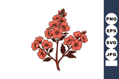 Red blooming flower branch with detailed petals and leaves b Product Image 1