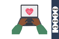 Laptop with heart pulse monitor on screen and hands typing o Product Image 1