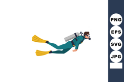 Scuba diver in wetsuit with yellow fins and oxygen tank unde Product Image 1
