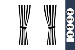 Pair of simple black striped curtains tied back with bands v Product Image 1