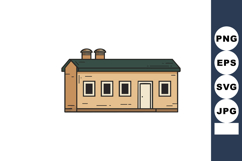Small beige house with green roof and two chimneys simple ve Product Image 1
