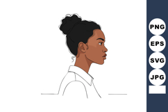 Profile portrait of young woman with bun hairstyle in white Product Image 1