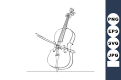 Cello musical instrument line art with bow simple black and Product Image 1