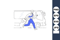 Businessman running to catch bus in hurry with briefcase and Product Image 1