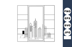 Modern city skyline viewed through large window with minimal Product Image 1