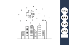 City skyline with modern buildings and street lamp under sta Product Image 1