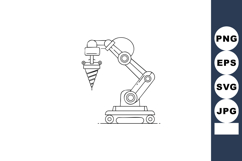 Industrial robotic arm with drill machine vector line art te Product Image 1