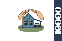 House Protection Concept with Hands Covering Blue Home and C Product Image 1